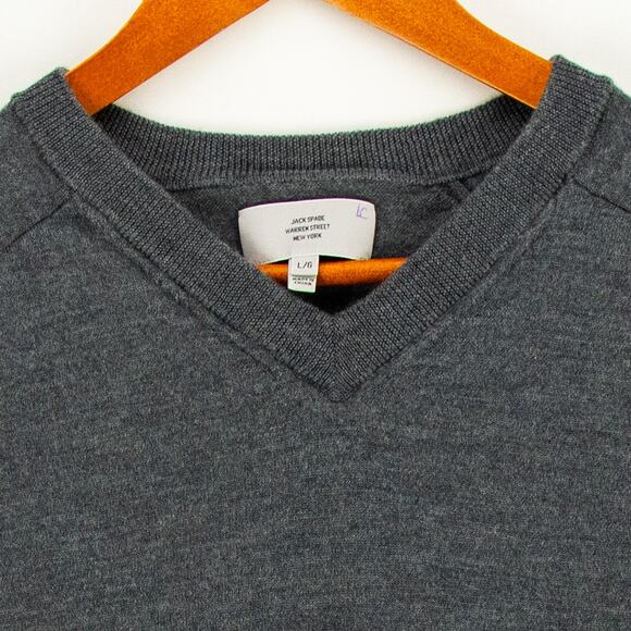 Men's Wool Sweater Large Slim Fit Gray Elbow Patches Pullover Classic Jack Spade - Picture 4 of 11